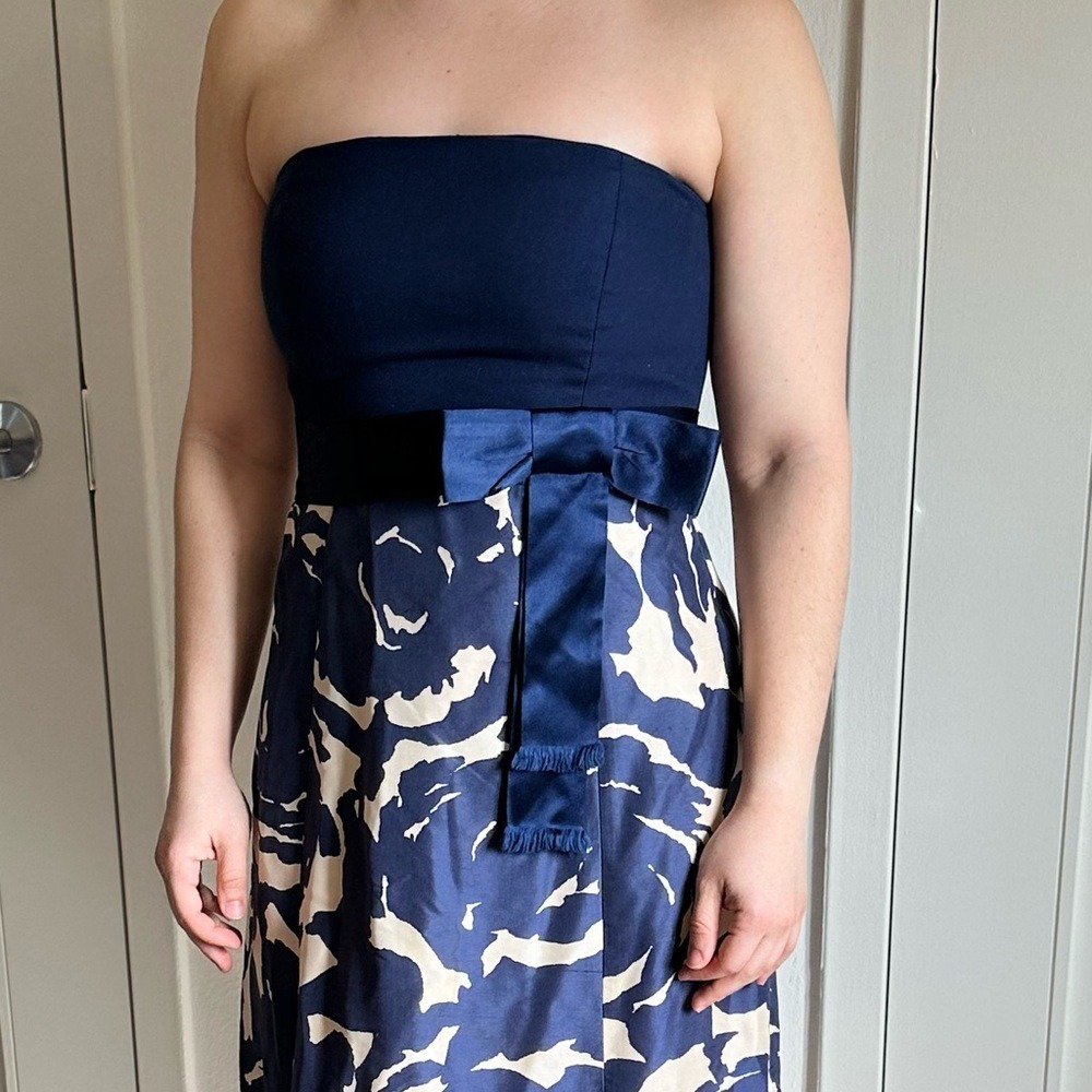 J.Crew Silk Strapless Dress Fit & Flare Navy Floral Bow Preppy Semi Formal 2 - Picture 10 of 10